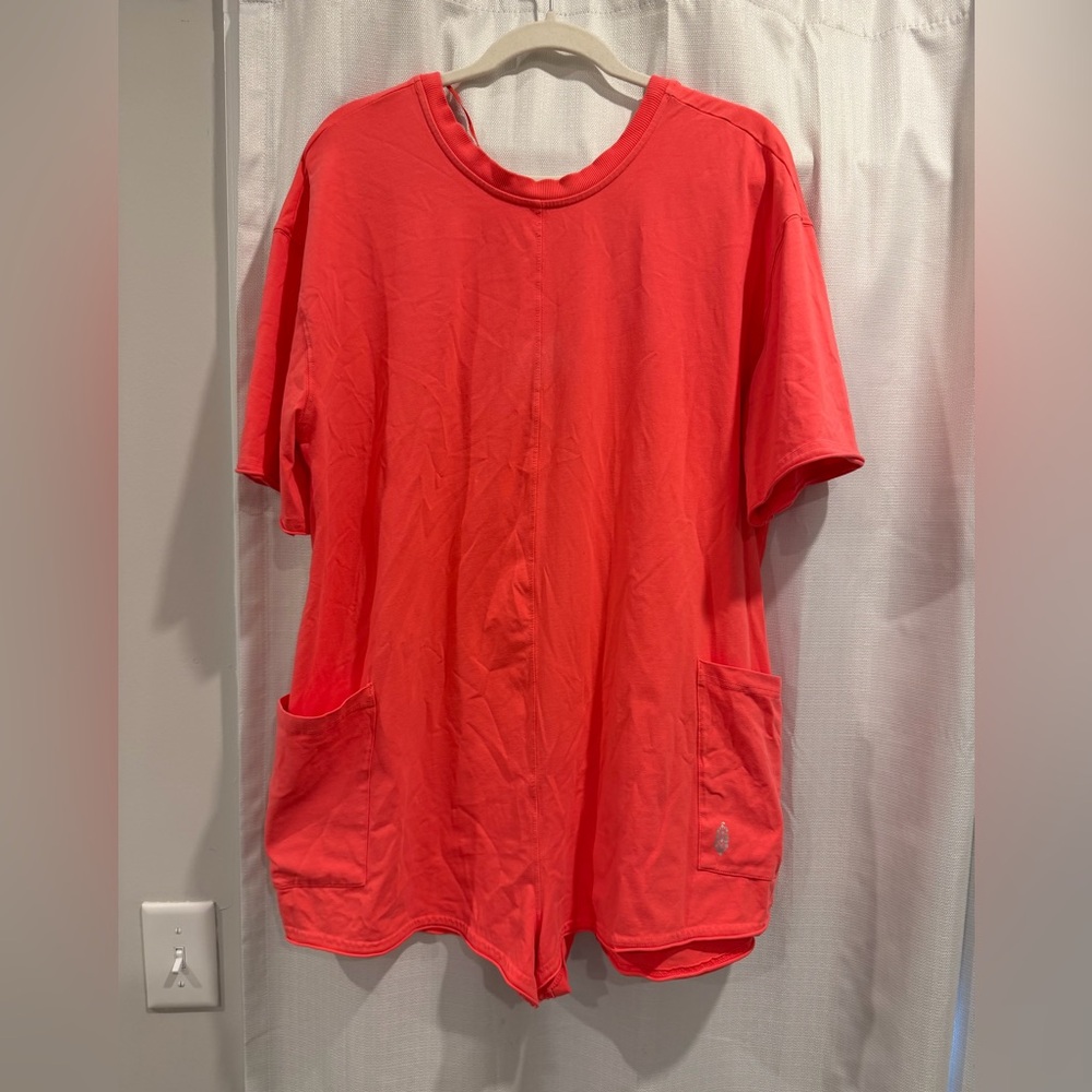 Free People Beachy Oversized Coral Romper W/ Pockets